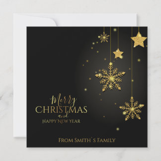 Black Gold Glitter Hanging Snowflakes Christmas Holiday Card