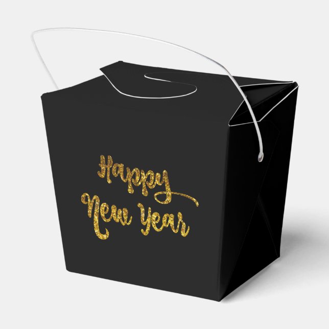 Black & Gold Glitter Happy New Year Favor Box (Back Side)