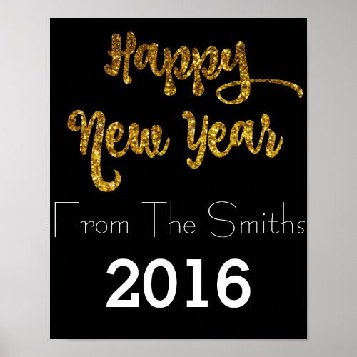 Black  Gold Glitter Happy New Year Poster