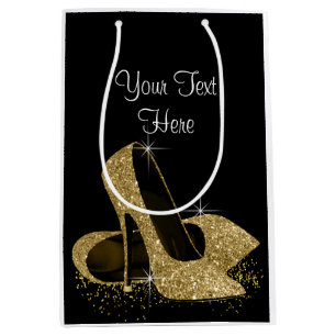 Black Gold Glitter High Heel Shoes Medium Gift Bag