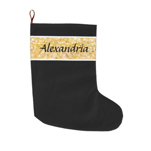 Black Gold Glitter Holiday Modern Large Christmas Stocking