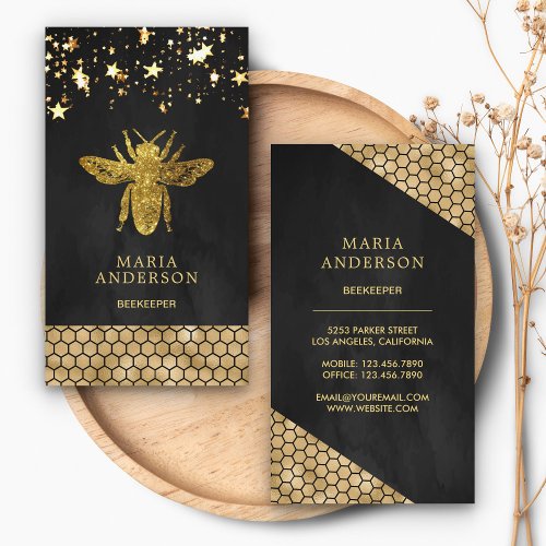 Black Gold Glitter Honey Bee Beekeeper Business Card