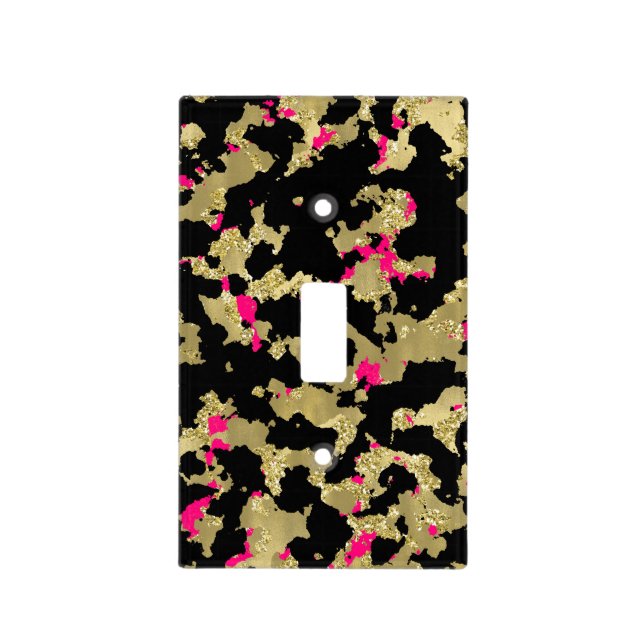 Black Gold Glitter Hot Pink Abstract Peeling Glam Light Switch Cover (Front)