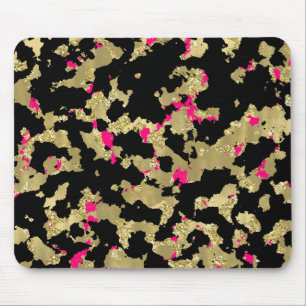 Black Gold Glitter Hot Pink Abstract Peeling Glam Mouse Pad