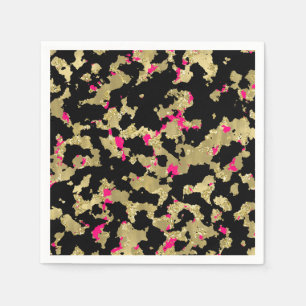 Black Gold Glitter Hot Pink Abstract Peeling Glam Napkins