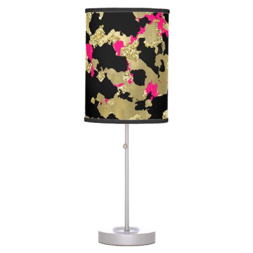 Black Gold Glitter Hot Pink Abstract Peeling Glam Table Lamp