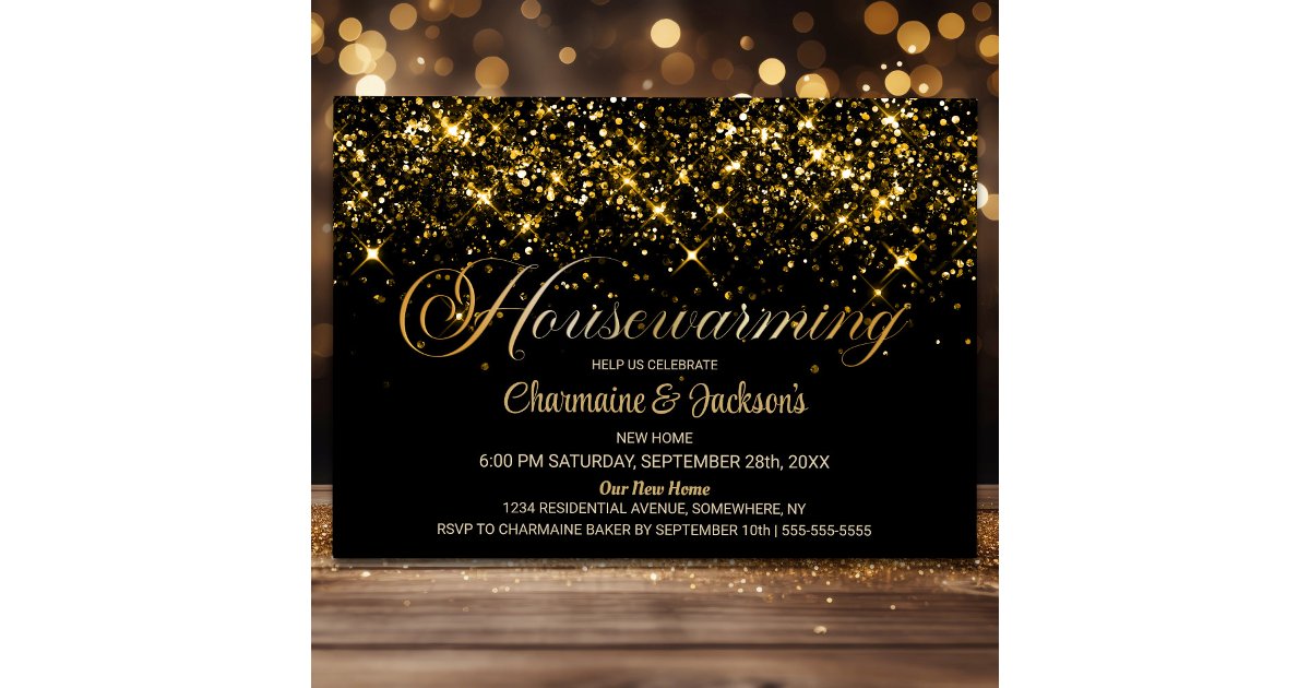 Black Gold Glitter Housewarming Party Invitation | Zazzle