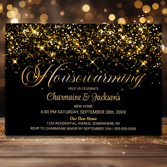 Black Gold Glitter Housewarming Party Invitation | Zazzle