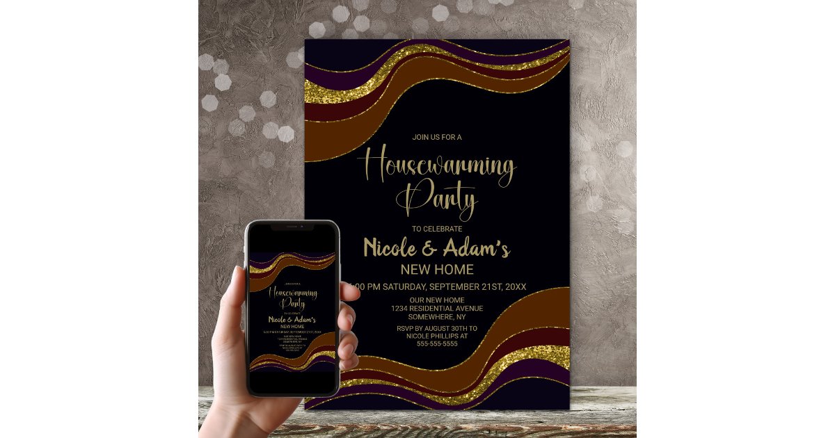 Black Gold Glitter Housewarming Party Invitation | Zazzle