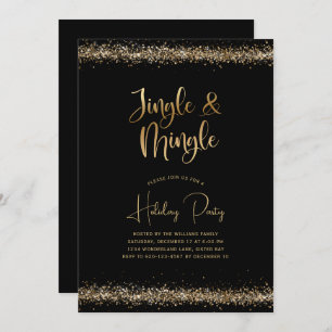 Black Gold Glitter Jingle and Mingle Holiday Party Invitation