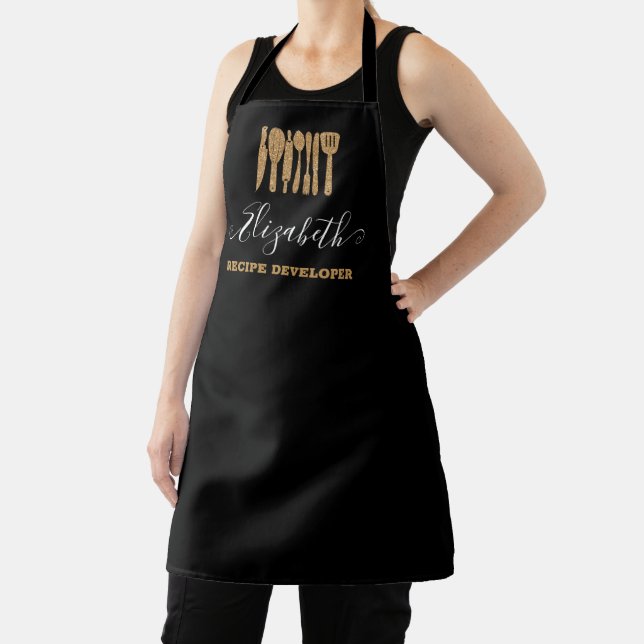 Black Gold Glitter Kitchen Utensils Script Name Apron (Insitu)