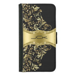 Black Gold &amp; Glitter Lace Monogramed Samsung Galaxy S5 Wallet Case