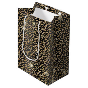 Black Gold Glitter Leopard Medium Gift Bag