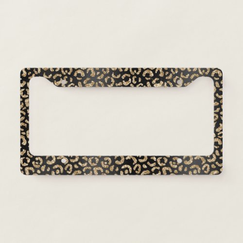 Black Gold Glitter Leopard Print License Plate Frame