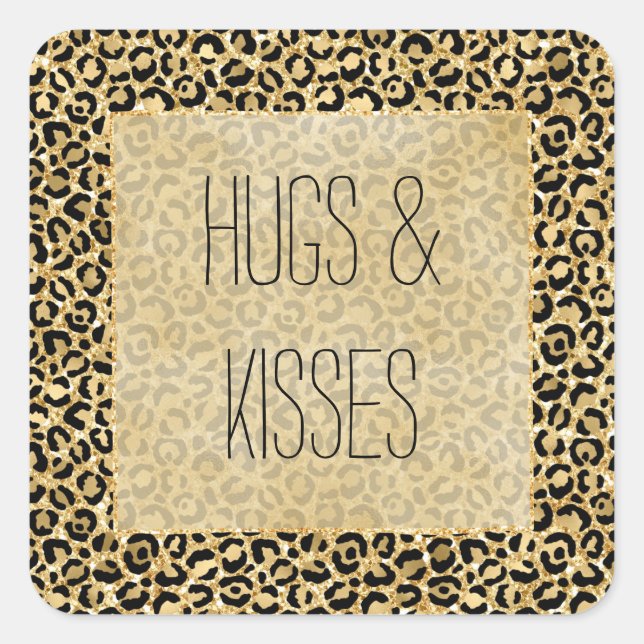 Black Gold Glitter Leopard Print  Square Sticker (Front)