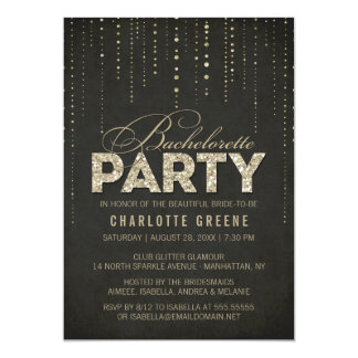 Black & Gold Glitter Look Bachelorette Party Card