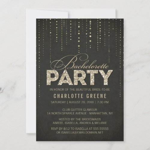 Glitter Look Bachelorette Party Invitation