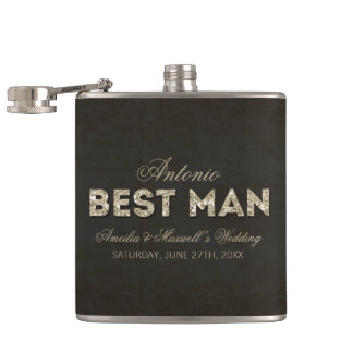 Black & Gold Glitter Look Best Man Flask