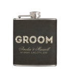 Black & Gold Glitter Look Groom Flask