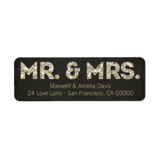 Black & Gold Glitter Look Mr. & Mrs. Labels