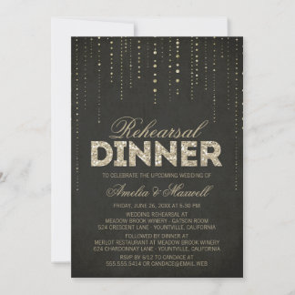 Black & Gold Glitter Look Rehearsal Dinner Invite