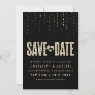 Black & Gold Glitter Look Save The Dates Save The Date