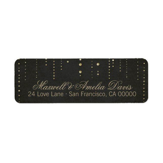Black & Gold Glitter Look Wedding Label (Front)