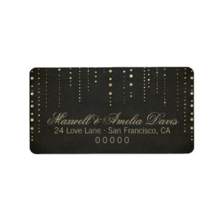 Black & Gold Glitter Look Wedding Label