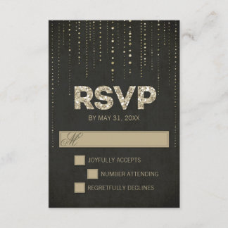 Black & Gold Glitter Look Wedding RSVP Card