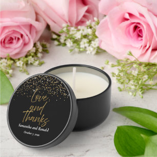 Black & Gold Glitter Love and Thanks Wedding Mini Candle Favors