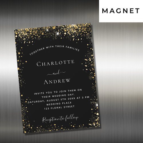 Black gold glitter luxury wedding magnetic invitation