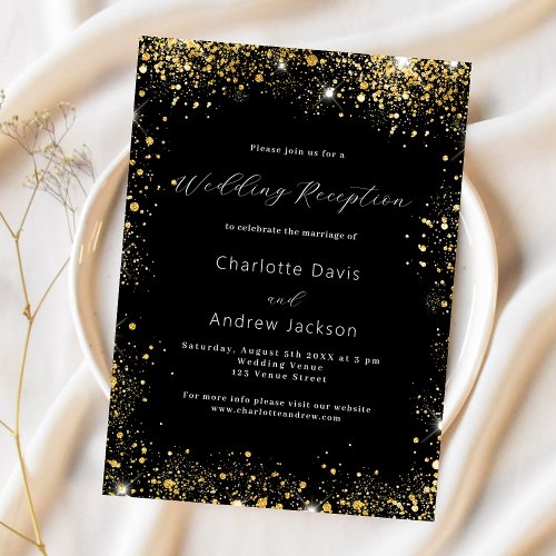 Black gold glitter luxury wedding reception invitation