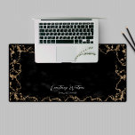 Black & Gold Glitter Marble Calligraphy Logo Lux Desk Mat<br><div class="desc">Bring a touch of sophistication to your workspace with this elegant black and gold glitter marble desk mat,  featuring faux gold colors,  marble background,  as well as space for your name or business name. Use this stylish office desk mat for your small business,  company office or your home desk.</div>