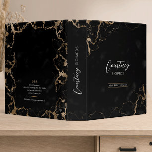 Black & Gold Glitter Marble Elegant Chic Business 3 Ring Binder