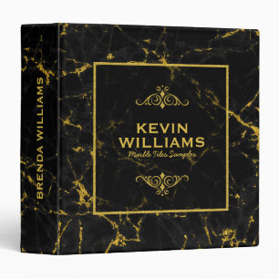 Black & Gold Glitter Marble Texture Print 3 Ring Binder