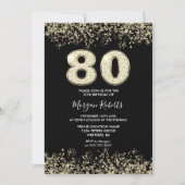 Black Gold Glitter Mens Womans 80th Birthday Party Invitation | Zazzle