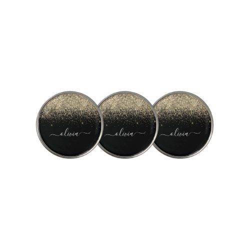 Black Gold Glitter Metal Monogram Name Golf Ball Marker