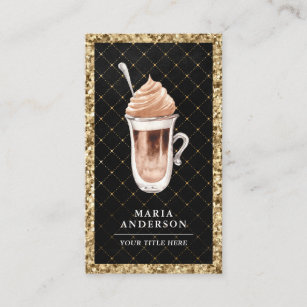 Black Gold Glitter Mocha Latte Coffee Shop Business Card