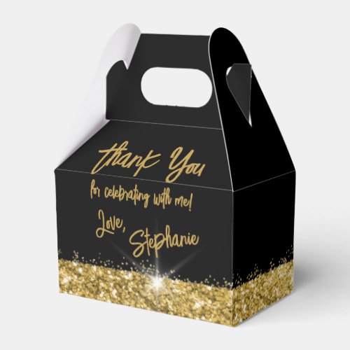 Black Gold Glitter Modern Fun Brush Script Custom  Favor Boxes