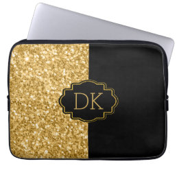 Black &amp; Gold Glitter Modern Geometric Design Laptop Sleeve