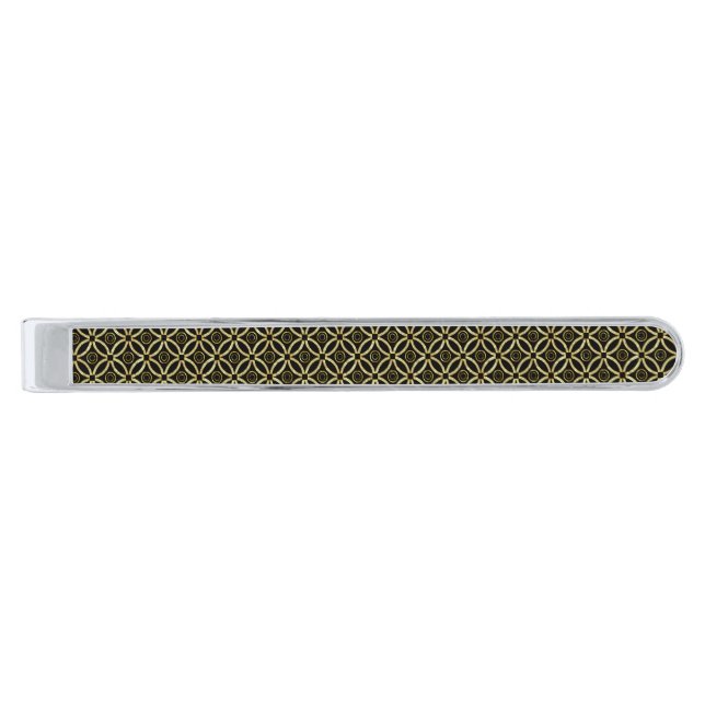 Black & Gold Glitter Modern Geometric Pattern Silver Finish Tie Clip (Front)