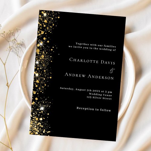 Black gold glitter modern luxury wedding invitation