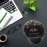 Black gold glitter monogram initails name gel mouse pad<br><div class="desc">A classic,  stylish black background. Decorated with faux gold glitter dust. Personalize and add your first name,  monogram initials and full name.</div>
