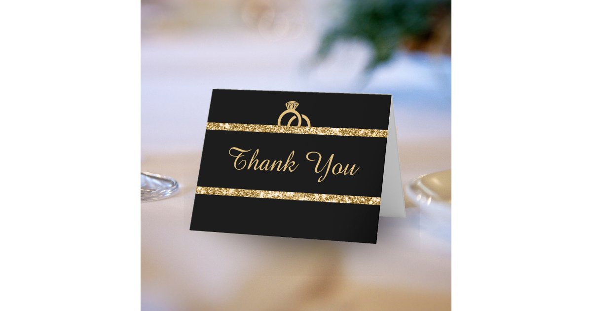 Black & Gold Glitter Monogram Initial Wedding Thank You Card | Zazzle