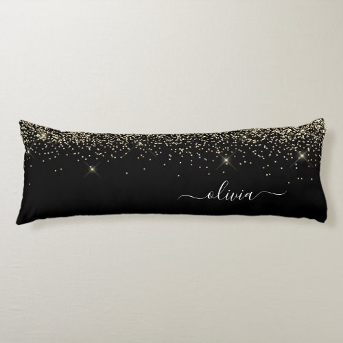 Black Gold Glitter Monogram Name Girly Body Pillow