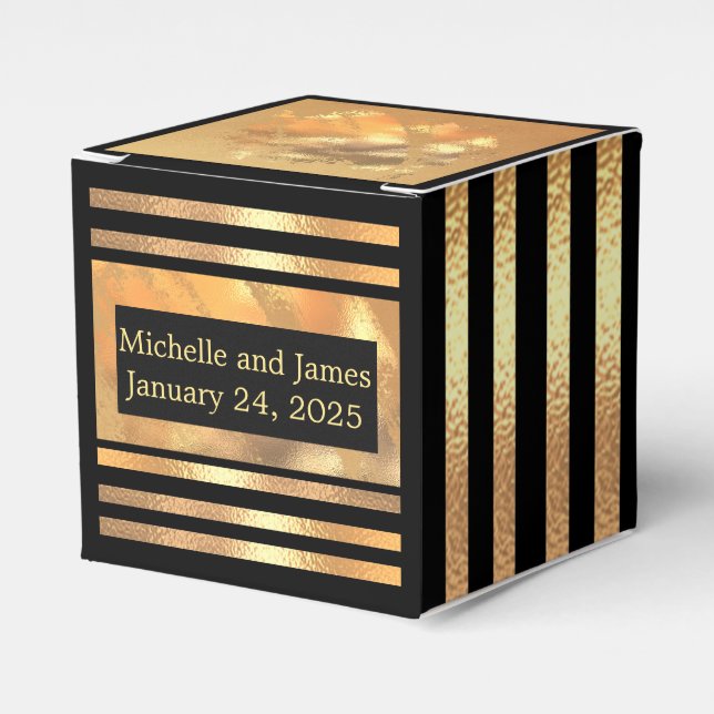 Black Gold Glitter Monogram Wedding Favor Box (Front Side)