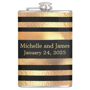 Black Gold Glitter Monogram Wedding  Flask