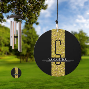 Black Gold Glitter Monogram Wind Chime