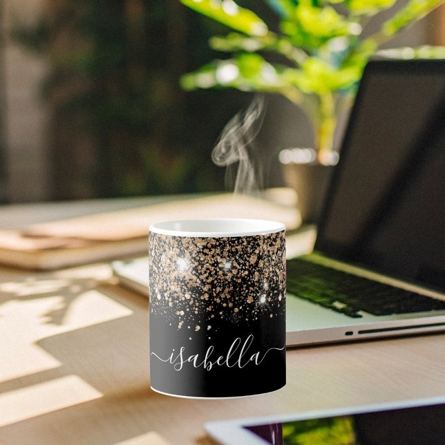 Black gold glitter name glam script coffee mug (Creator Uploaded)