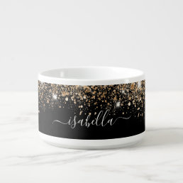 Black gold glitter name script bowl